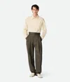 Bottega Veneta Leather Wide Leg Trousers In Forest/caper Melange