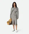 Bottega Veneta Subtle Stripe Melange Wool Dress With Frog Brooch In Vulcano/bean Melange