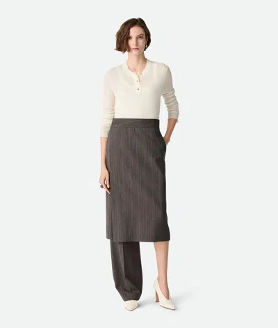 Bottega Veneta Fein Gestreifter Hosenrock Aus Wolle In Grey/brown Melange