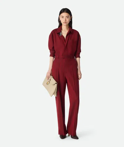 Bottega Veneta Fein Gestreifte Wollhose Mit Weitem Bein In Red/grey Melange