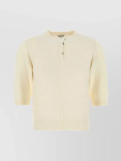 Bottega Veneta Wool Sweater With Ribbed Hem And Button Detail In Yellow