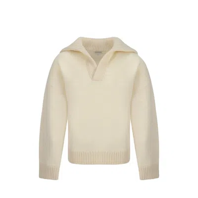 Bottega Veneta Wool Sweater With V-neckline In Neutral