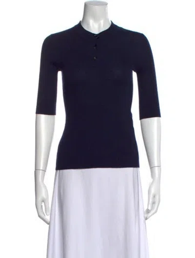 Pre-owned Bottega Veneta Wool Three-quarter Sleeve Polo In Blue