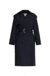 Bottega Veneta Wool Trench Coat With Belt And Epaulettes In Blue