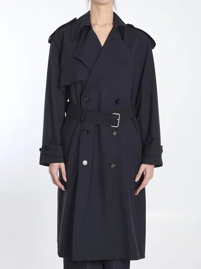 Bottega Veneta Wool Trench Coat In Blue