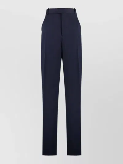 Bottega Veneta Wool Trousers Pleats Side Pockets Belt Loops In Blue