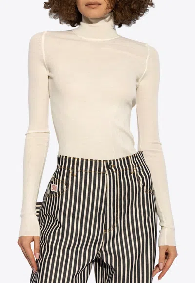 Bottega Veneta Wool Turtleneck Sweater In Cream