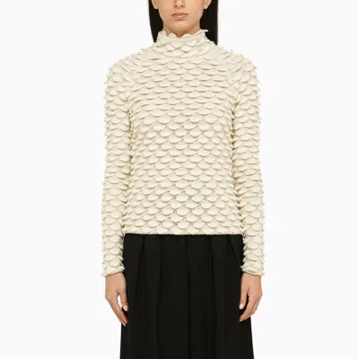 Bottega Veneta Fish Scale Wool High-neck Sweater In Dove Beige
