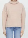 Bottega Veneta Beige Wool Sweater With Ribbed Motif In Pink