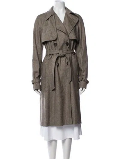 Pre-owned Bottega Veneta Wool Tweed Pattern Trench Coat In Brown