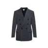 Bottega Veneta Double-breasted Twill Wool Blazer With Visible Stitchings In Blue