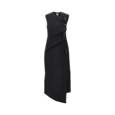 Bottega Veneta Wool Twill Dress With Knot Details In Black