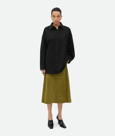 Bottega Veneta Suede Leather Midi Skirt Clothing In Green