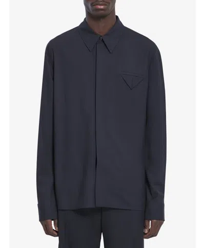 Bottega Veneta Wool Twill Shirt In Blue