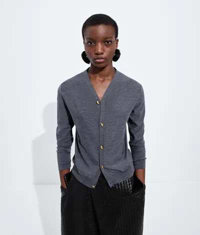 Bottega Veneta Wool Underpinning Cardigan In Medium Grey Melange