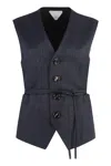 Bottega Veneta Striped Wool Vest In Black Blue Melange