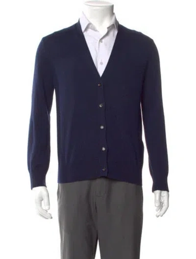Pre-owned Bottega Veneta Wool V-neck Cardigan In Blue