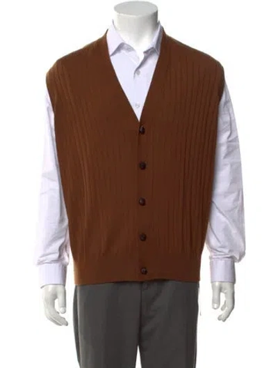 Pre-owned Bottega Veneta Wool V-neck Cardigan In Brown