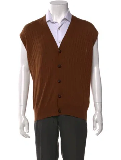 Pre-owned Bottega Veneta Wool V-neck Cardigan W/ Tags In Brown