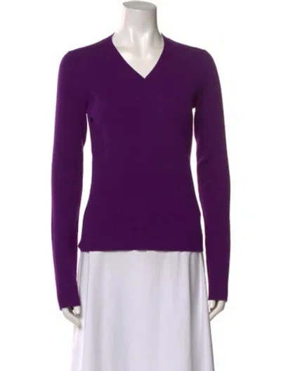 Pre-owned Bottega Veneta Wool V-neck Sweater In Purple