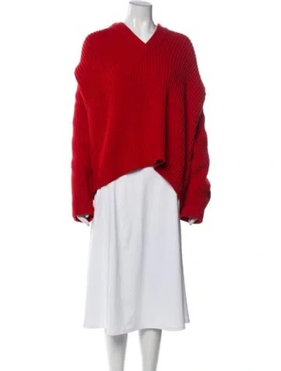 Pre-owned Bottega Veneta Wool V-neck Sweater In Red