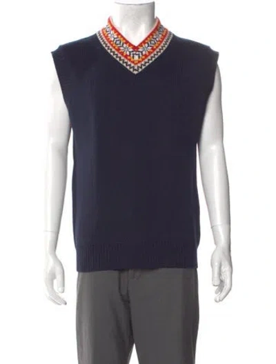 Pre-owned Bottega Veneta Wool V-neck Sweater Vest In Blue
