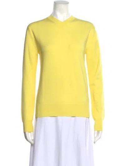 Pre-owned Bottega Veneta Wool V-neck Sweater In Yellow