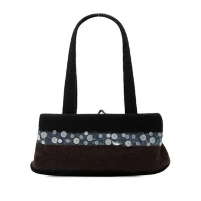 Pre-owned Bottega Veneta Wool Wool And Sequin Embellished Clasp Shoulder Bag In Black
