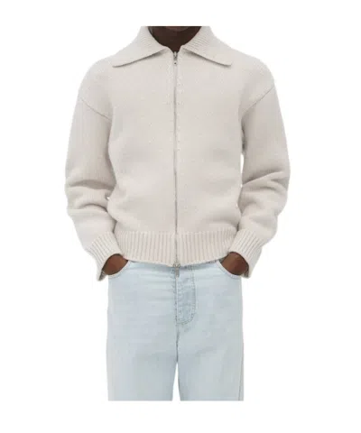 Bottega Veneta Woolen Cardigan In Pigeon White Mixed Color