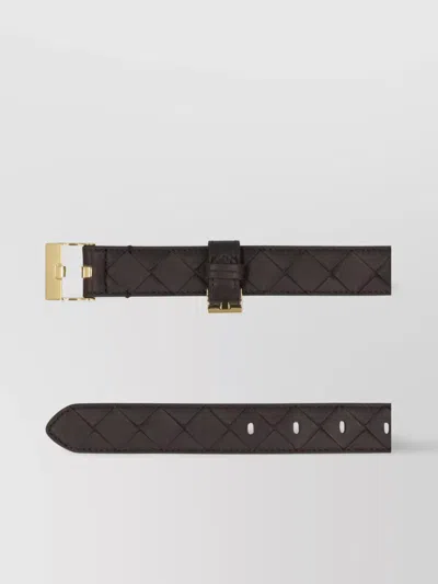 Bottega Veneta Woven Belt With Quilted Gold Buckle In Brown
