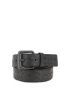 Bottega Veneta Woven Black Belt With Rectangular Bucklefinish In Grey