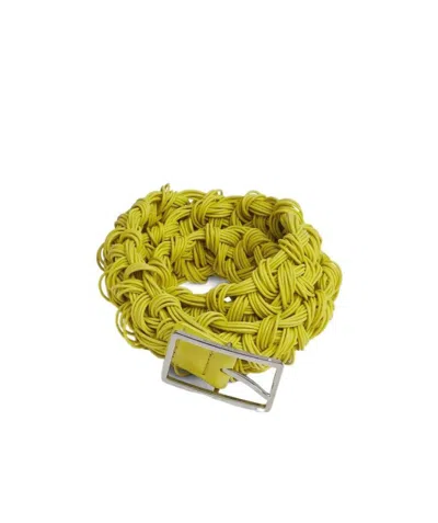 Bottega Veneta Woven Buckle Belt In Yellow