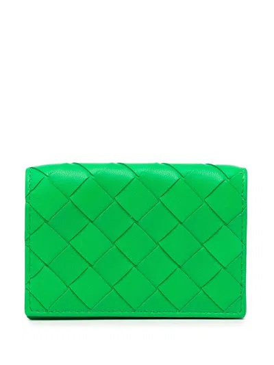 Bottega Veneta Woven Business Card Case In Green