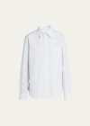 Bottega Veneta Woven Check Button Down Top In Dknvy/nero