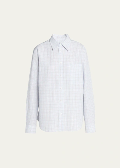 Bottega Veneta Woven Check Button Down Top In Dknvy/nero