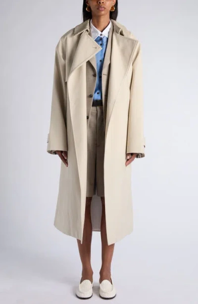 Bottega Veneta Woven Cotton Trench Coat In Neutral