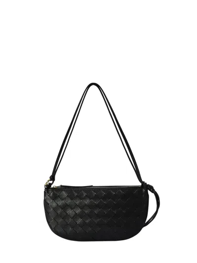 Bottega Veneta Mini Intrecciato Pattern Handbag With Detachable Pouch In Black