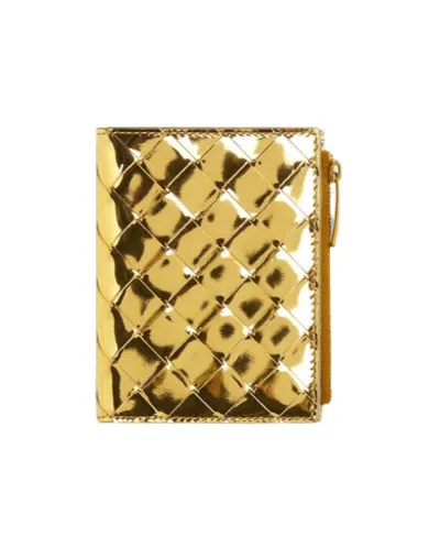 Bottega Veneta Woven Double Fold Zipper Wallet In Yellow