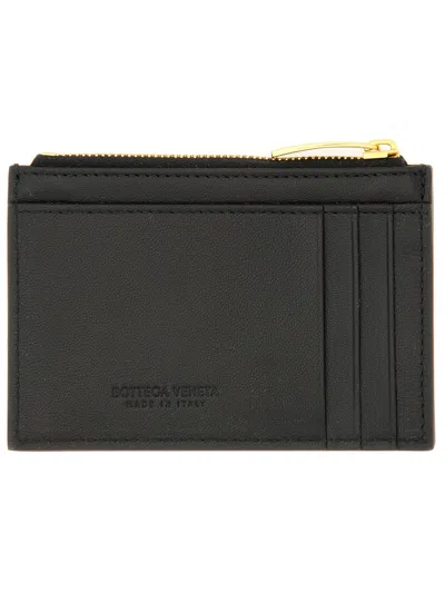 Bottega Veneta Woven Lambskin Card Case In Black