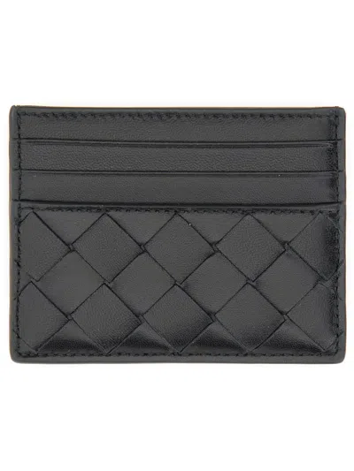 Bottega Veneta Woven Lambskin Card Case In Black