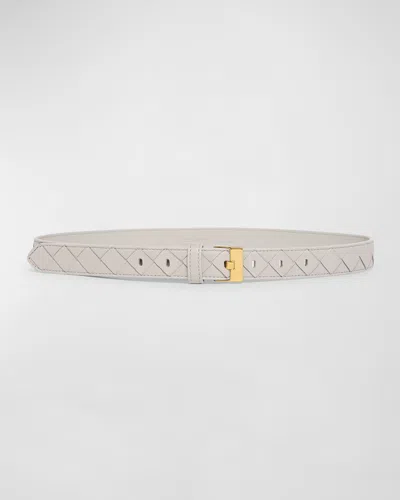 Bottega Veneta Woven Leather & Brass Belt In White