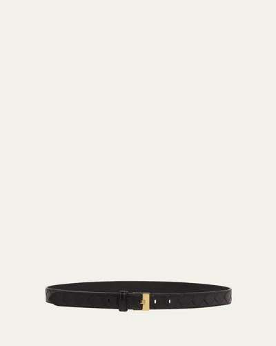 Bottega Veneta Woven Leather & Brass Belt In Black/brass