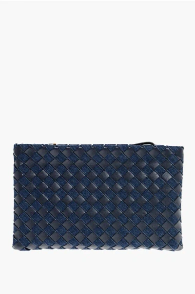Bottega Veneta Woven Leather And Denim Abyss Pouch