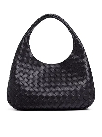 Bottega Veneta Woven Leather Bell Bag In Black