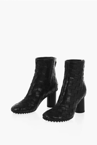 Bottega Veneta Woven Leather Booties With Back Zip 7cm In Black