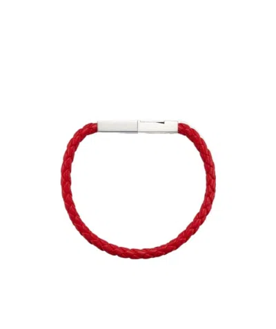 Bottega Veneta Woven Leather Bracelet In Red