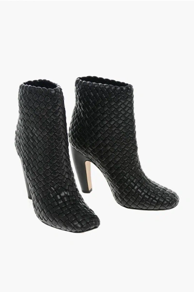 Bottega Veneta Lido Intrecciato Leather Ankle Booties In Black