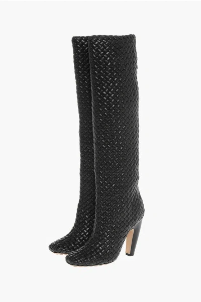Bottega Veneta Woven Leather Canalazzo Under The Knee Boots 10cm