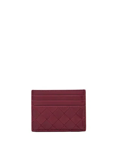 Bottega Veneta Woven Leather Card Holder In Burgundy