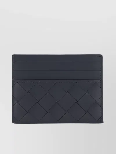 Bottega Veneta Woven Leather Card Holder In Grey